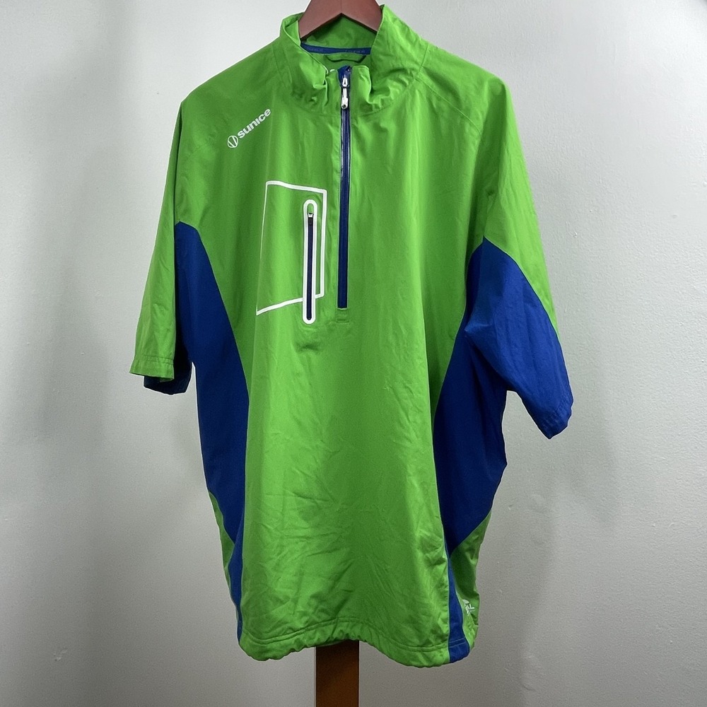 Sunice Shirt Mens XXL Typhoon Wind Rain 1/4 Zip Pullover Green Blue Wind shirt